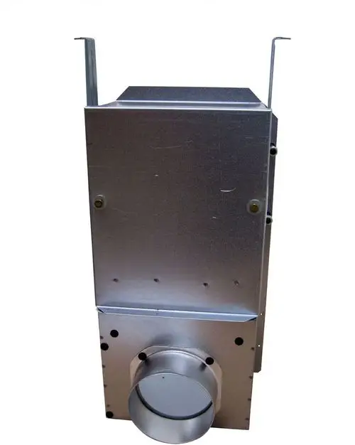 Bosch-Luftverteiler mit runder Auslassöffnung, gefertigt aus Metall, mit Montagehaltern an der Oberseite und Befestigungslöchern auf der Vorderseite.